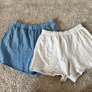 aerie Soft Elastic-Waist Athletic Shorts in Light Blue & white